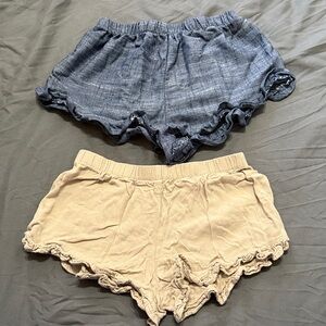 Art Class High Waist Ruffle Shorts - Blue and Tan